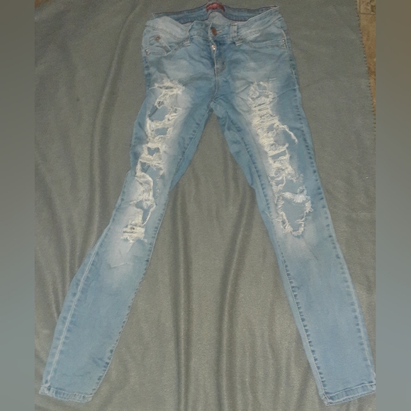 YMI Blue Ripped Skinny Jeans Juniors Size 9 - Picture 1 of 4